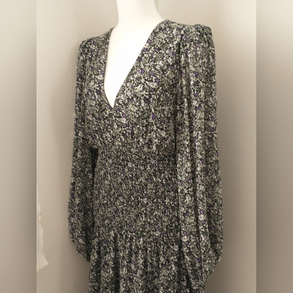 Astr floral ruffle puff sleeve asymmetrical midi dress M - Picture 6 of 11